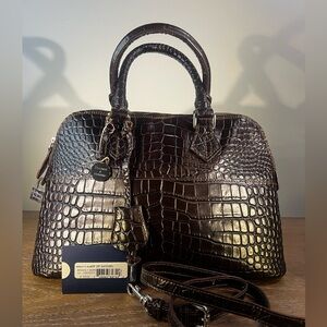 Dooney & Bourke Alto Crocodile Embossed Zip Zip Satchel in Brown T Moro